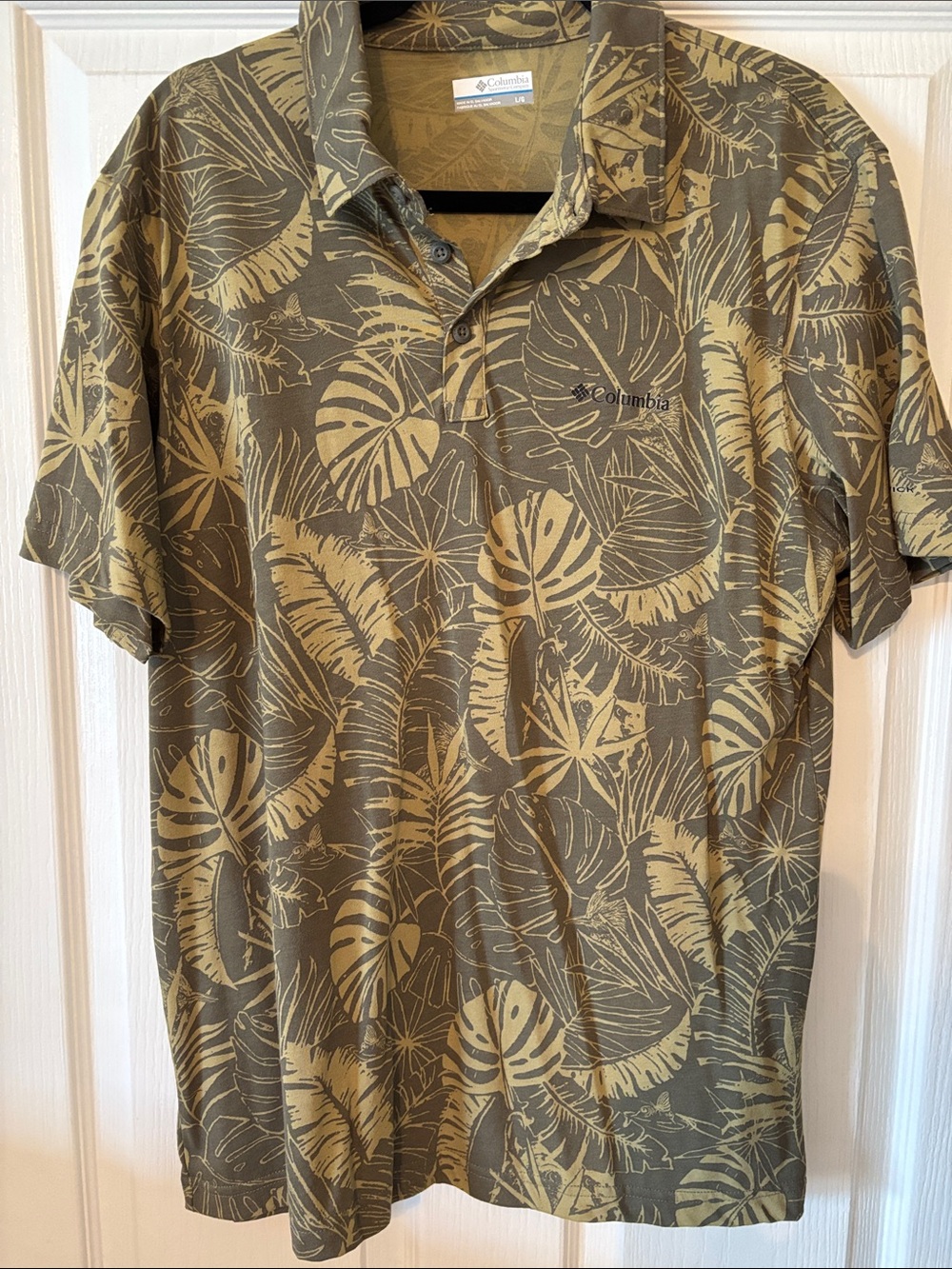 Columbia Men's Olive and Tan Tropical Leaf Polo